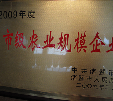 2009年度市级农业规模企业-浙江亿达珍珠有限公司